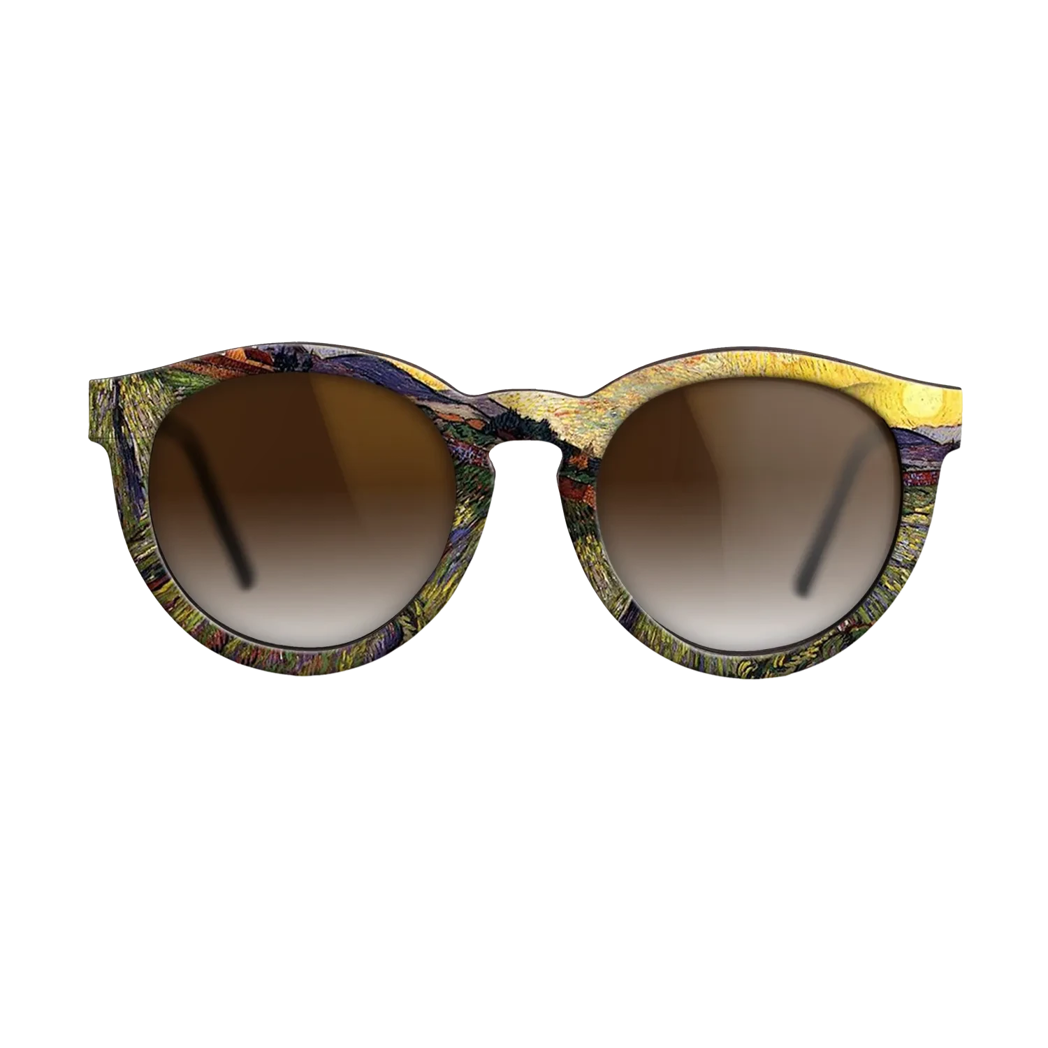 Oil Painting on Straight Grain Walnut: Rococo - Wheat Field with Rising Sun, 1889 - Vincent van Gogh - The Rebel - Round - 1663 - SIRIS wood optic