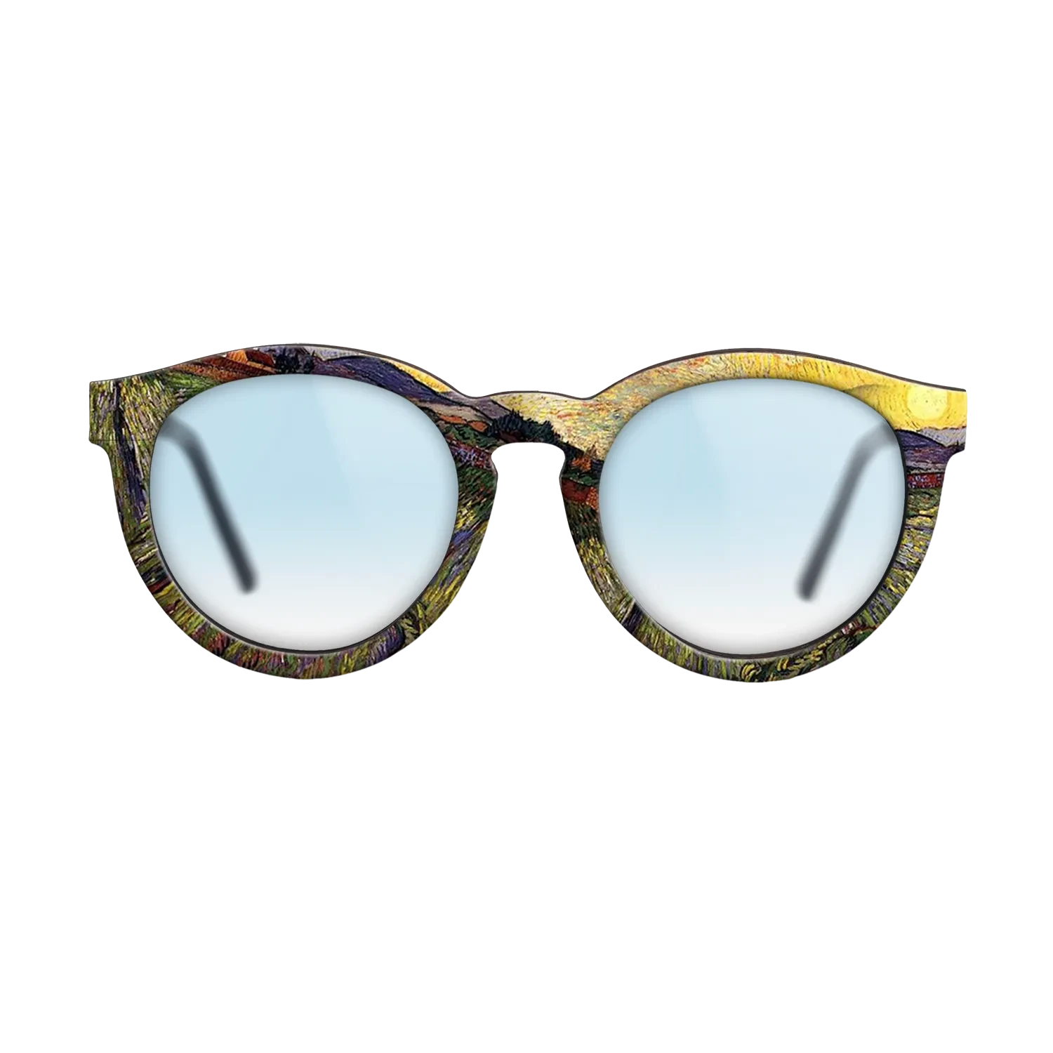 Oil Painting on Straight Grain Walnut: Rococo - Wheat Field with Rising Sun, 1889 - Vincent van Gogh - The Rebel - Round - 1663 - SIRIS wood optic