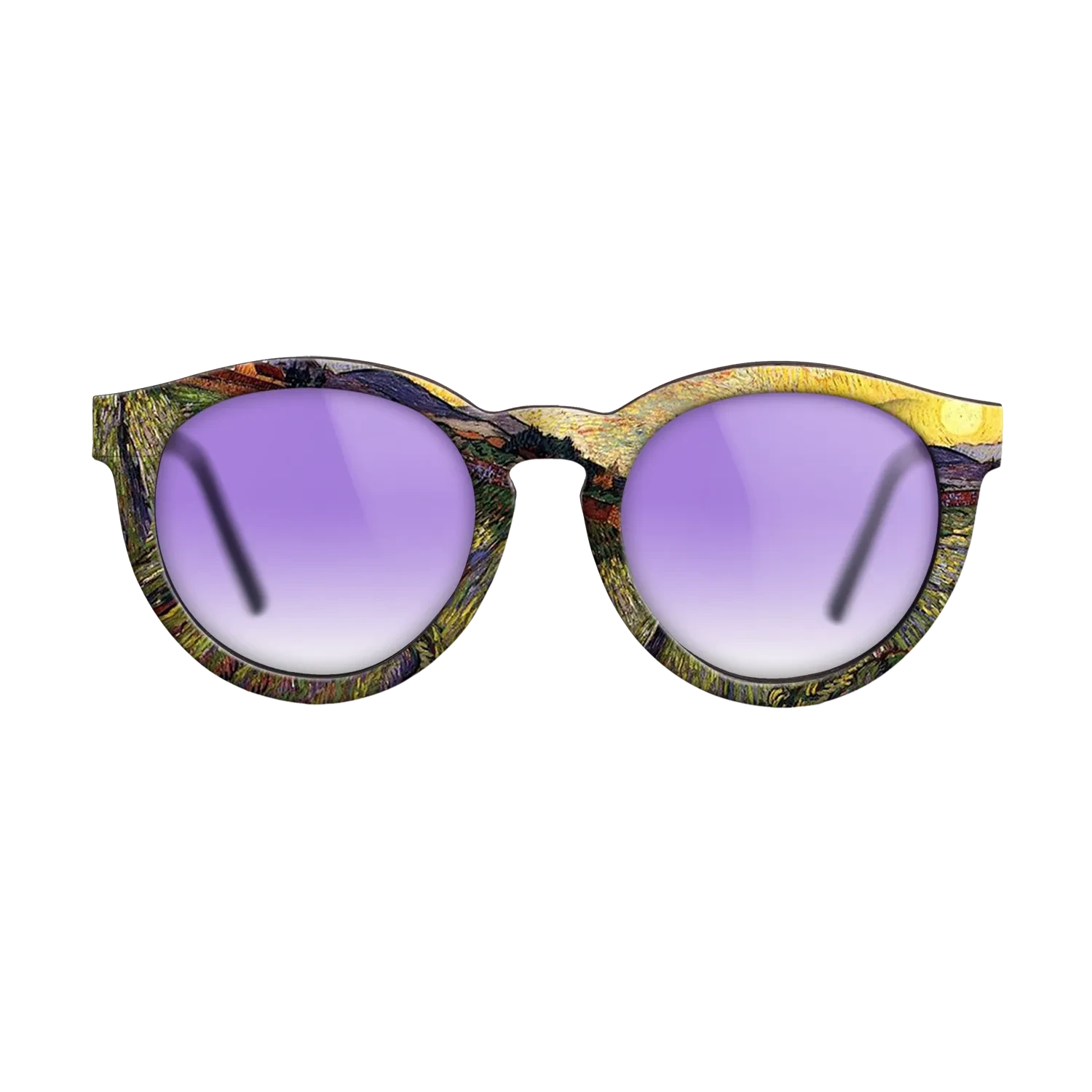 Oil Painting on Straight Grain Walnut: Rococo - Wheat Field with Rising Sun, 1889 - Vincent van Gogh - The Rebel - Round - 1663 - SIRIS wood optic