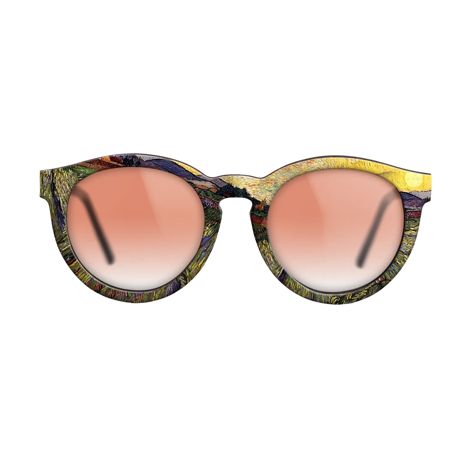 Oil Painting on Straight Grain Walnut: Rococo - Wheat Field with Rising Sun, 1889 - Vincent van Gogh - The Rebel - Round - 1663 - SIRIS wood optic