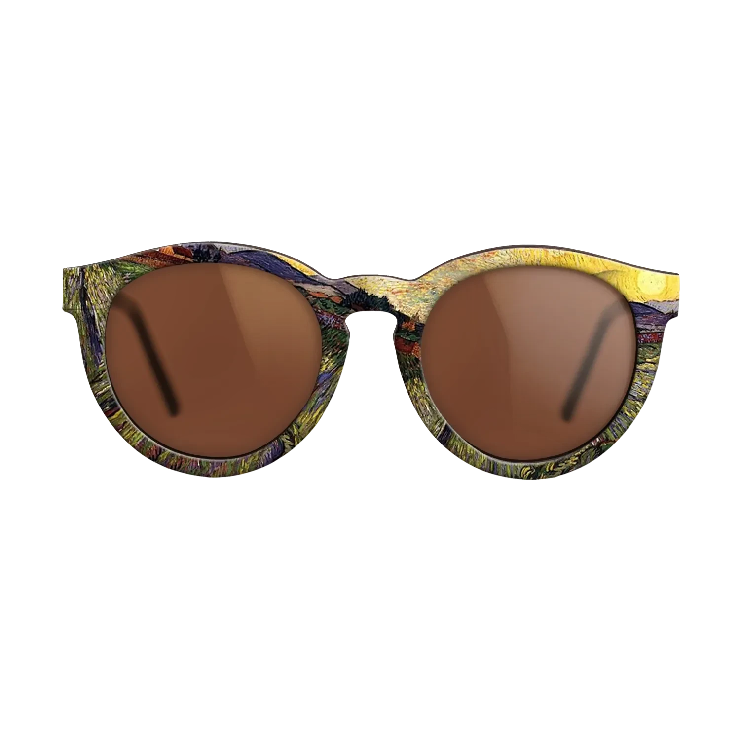 Oil Painting on Straight Grain Walnut: Rococo - Wheat Field with Rising Sun, 1889 - Vincent van Gogh - The Rebel - Round - 1663 - SIRIS wood optic