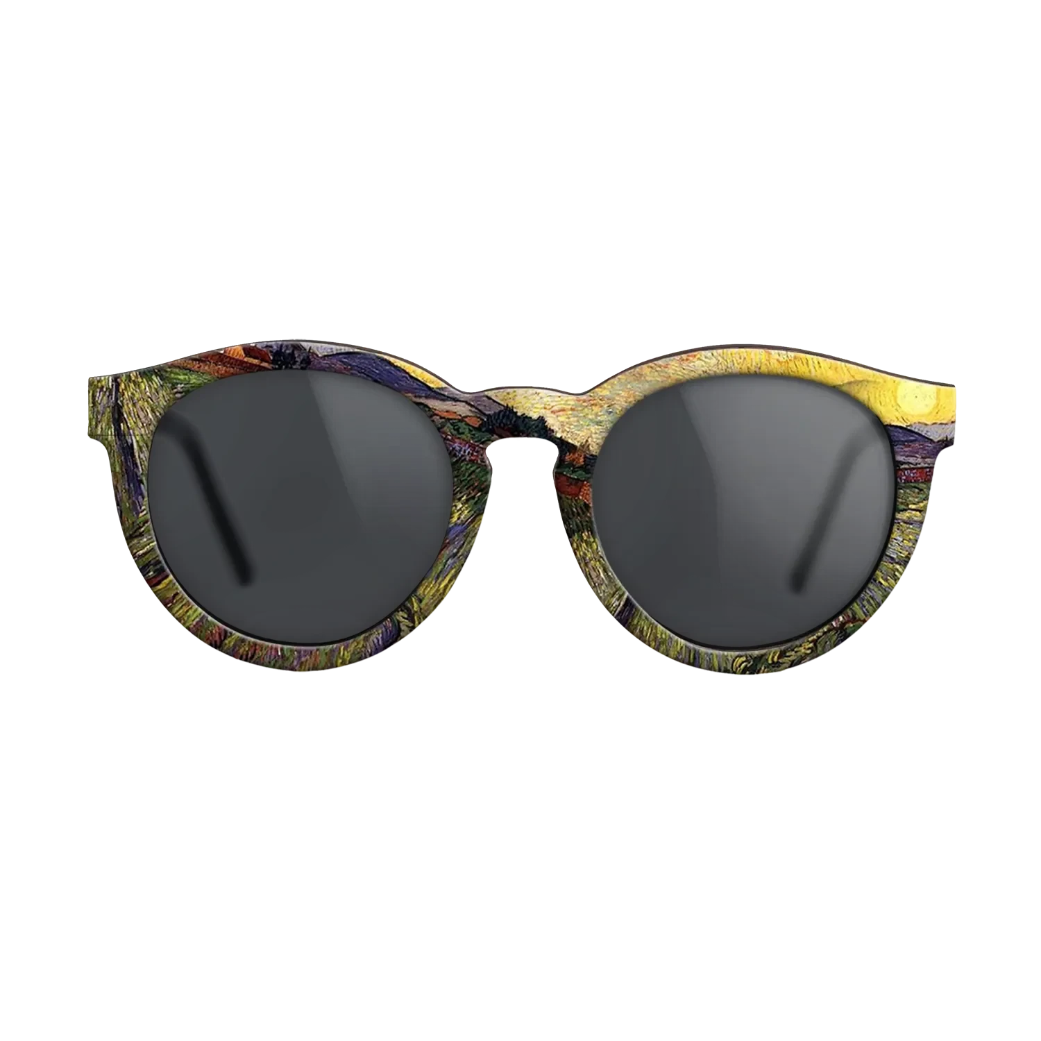 Oil Painting on Straight Grain Walnut: Rococo - Wheat Field with Rising Sun, 1889 - Vincent van Gogh - The Rebel - Round - 1663 - SIRIS wood optic