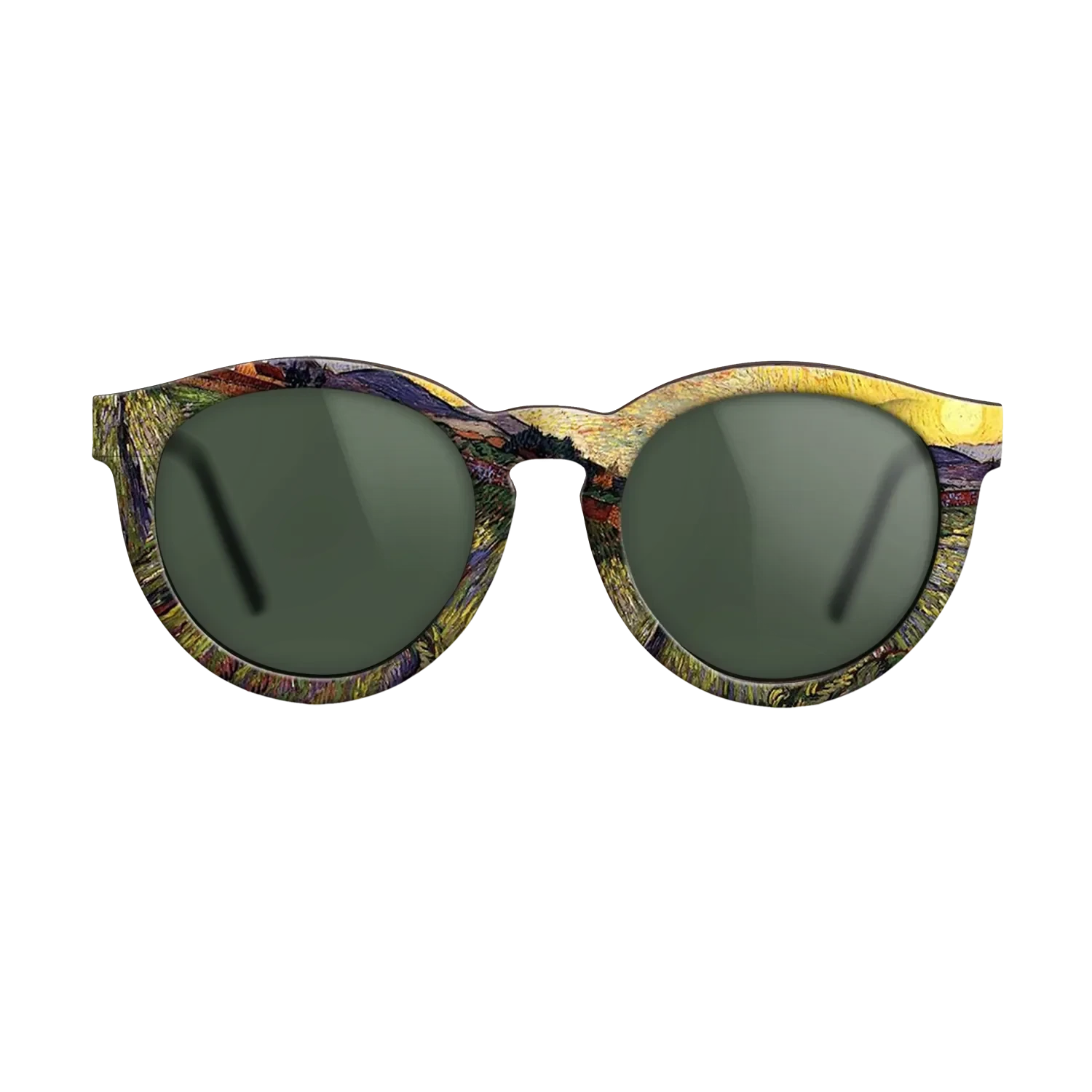 Oil Painting on Straight Grain Walnut: Rococo - Wheat Field with Rising Sun, 1889 - Vincent van Gogh - The Rebel - Round - 1663 - SIRIS wood optic