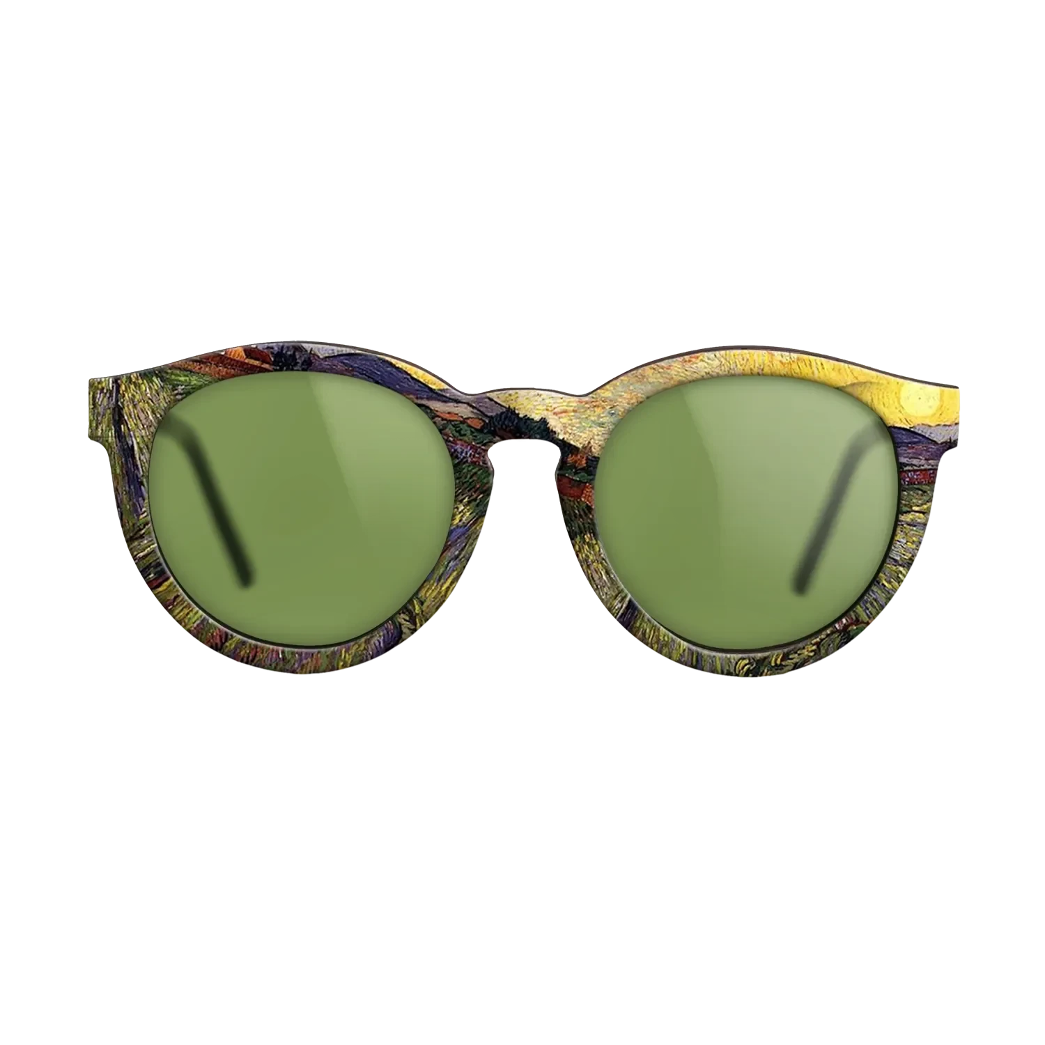 Oil Painting on Straight Grain Walnut: Rococo - Wheat Field with Rising Sun, 1889 - Vincent van Gogh - The Rebel - Round - 1663 - SIRIS wood optic