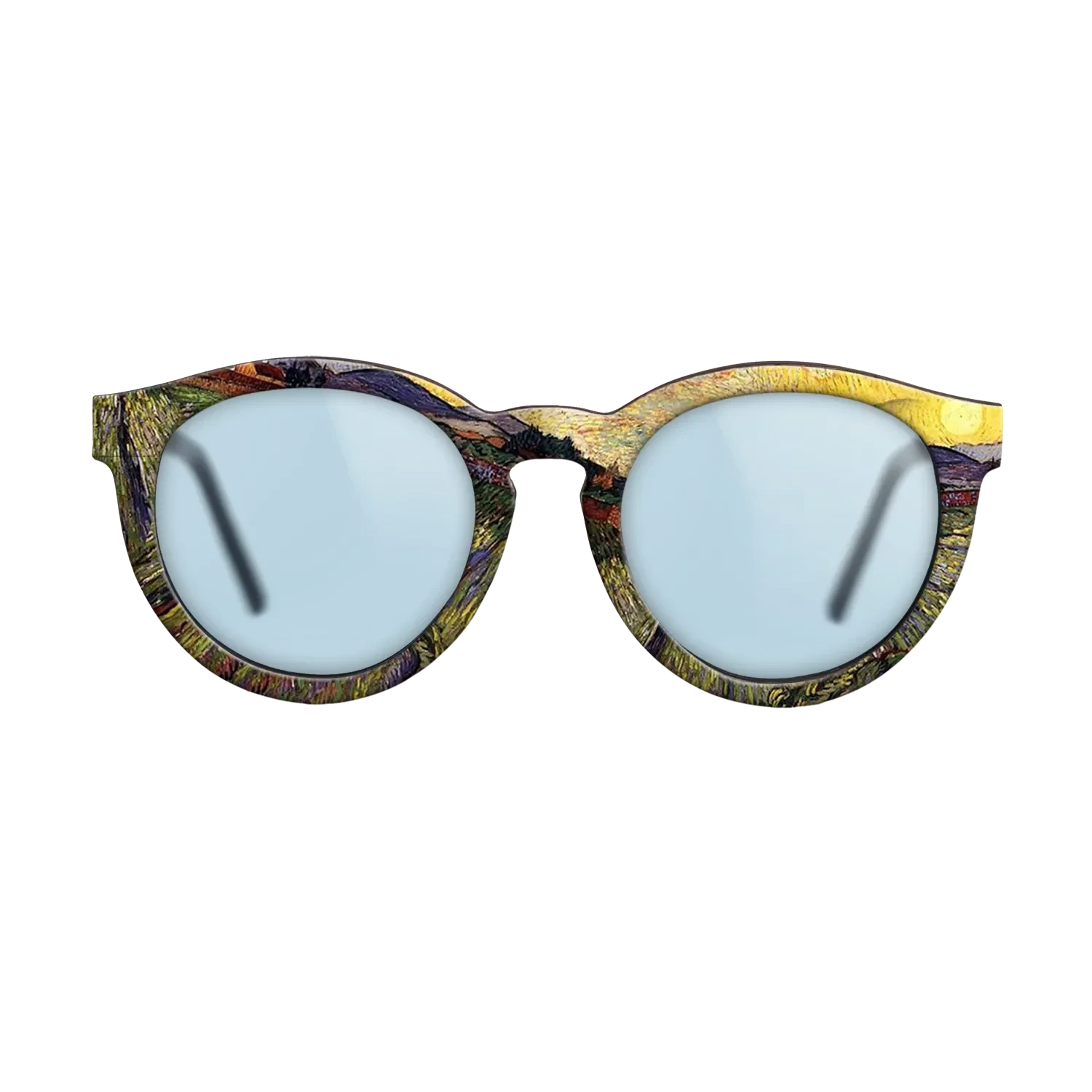 Oil Painting on Straight Grain Walnut: Rococo - Wheat Field with Rising Sun, 1889 - Vincent van Gogh - The Rebel - Round - 1663 - SIRIS wood optic