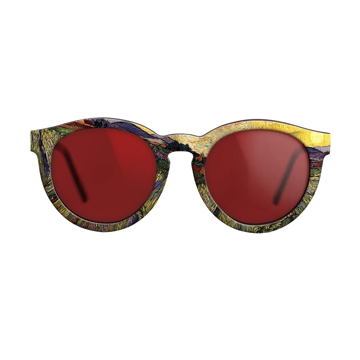 Oil Painting on Straight Grain Walnut: Rococo - Wheat Field with Rising Sun, 1889 - Vincent van Gogh - The Rebel - Round - 1663 - SIRIS wood optic