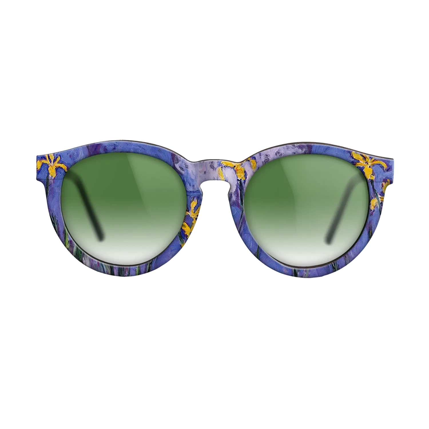 Oil Painting on Straight Grain Walnut: Rococo - Yellow Irises with Pink Cloud, 1914 - 1917 - Claude Monet - The Rebel - Round - 1657 - SIRIS wood optic