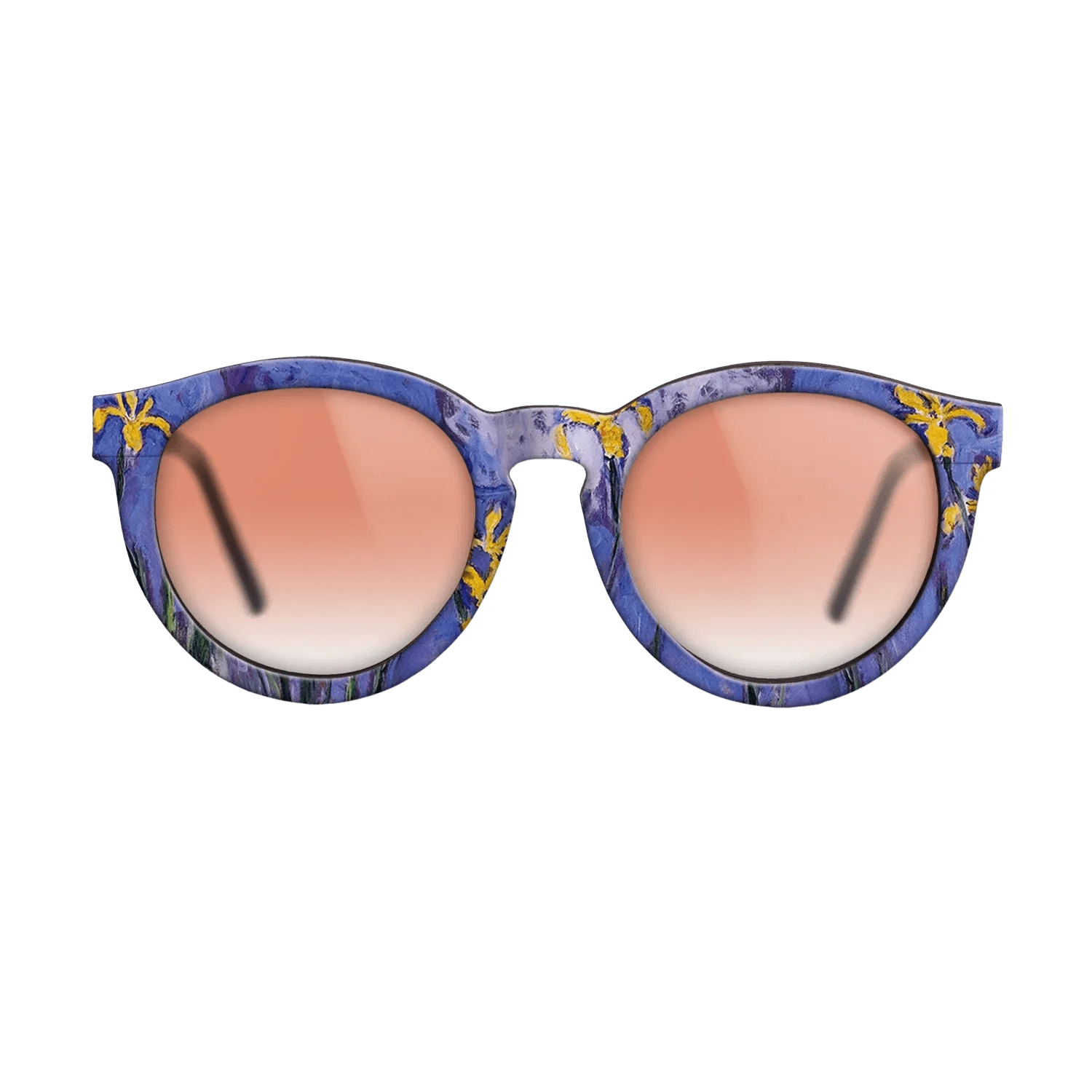 Oil Painting on Straight Grain Walnut: Rococo - Yellow Irises with Pink Cloud, 1914 - 1917 - Claude Monet - The Rebel - Round - 1657 - SIRIS wood optic